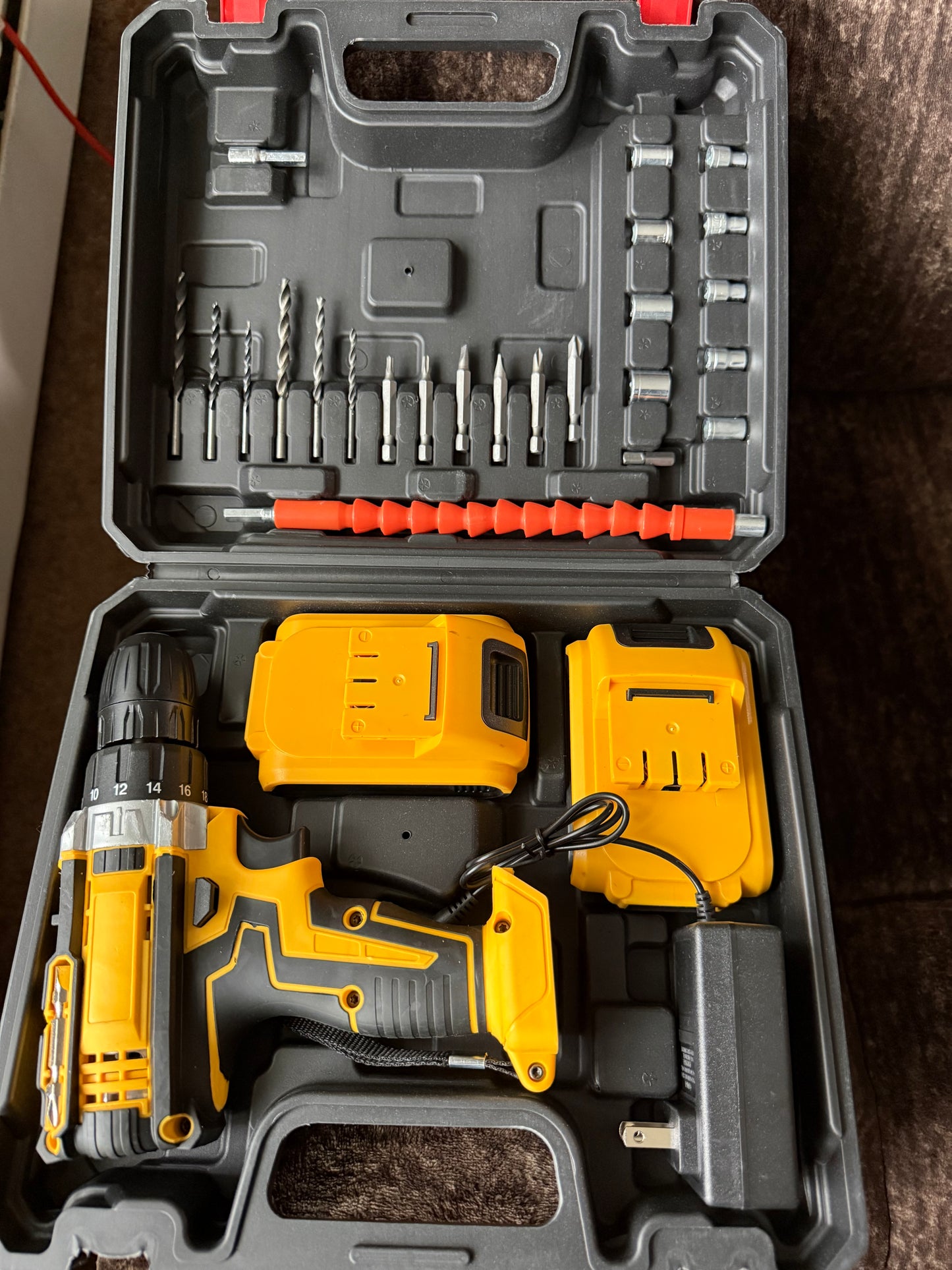 24-Piece Set Dual-Speed Dual-Battery Charger Lithium Drill Kit with LED Light And Carry Case - Electric Screwdriver with Tool Box