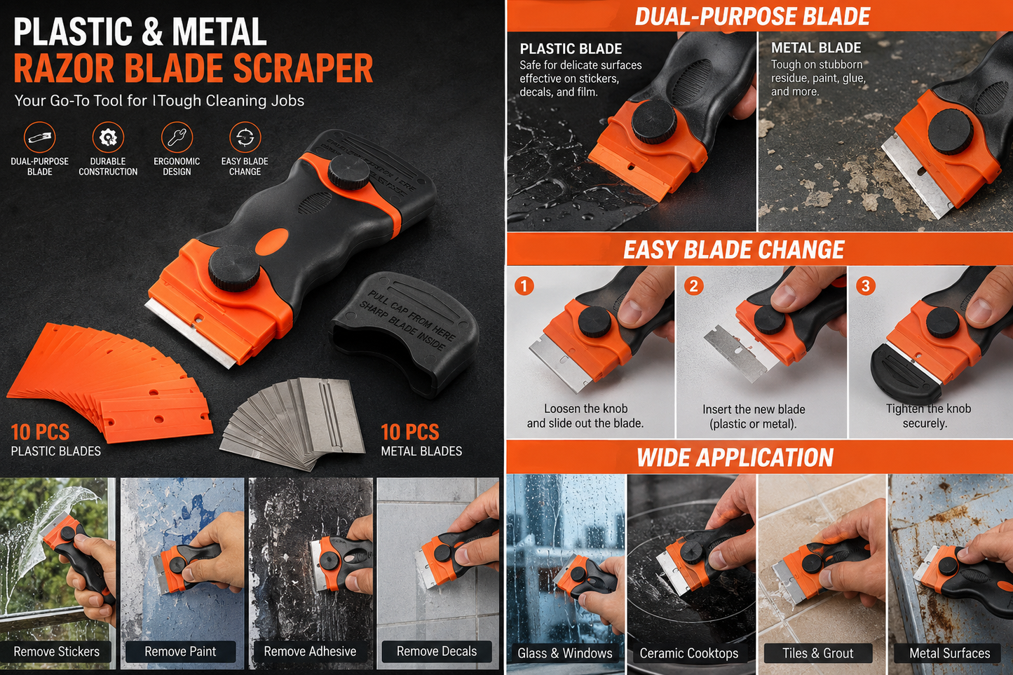 Plastic & Metal Razor Blade Scraper